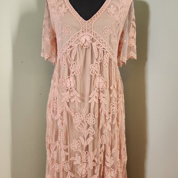 BAEVELY Blush Pink Lace Maxi Dress, Size Medium - Picture 6 of 16